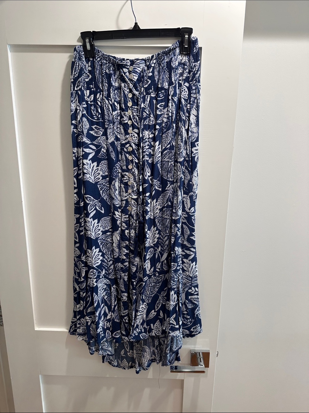 Blue Floral Button-Front Maxi Skirt